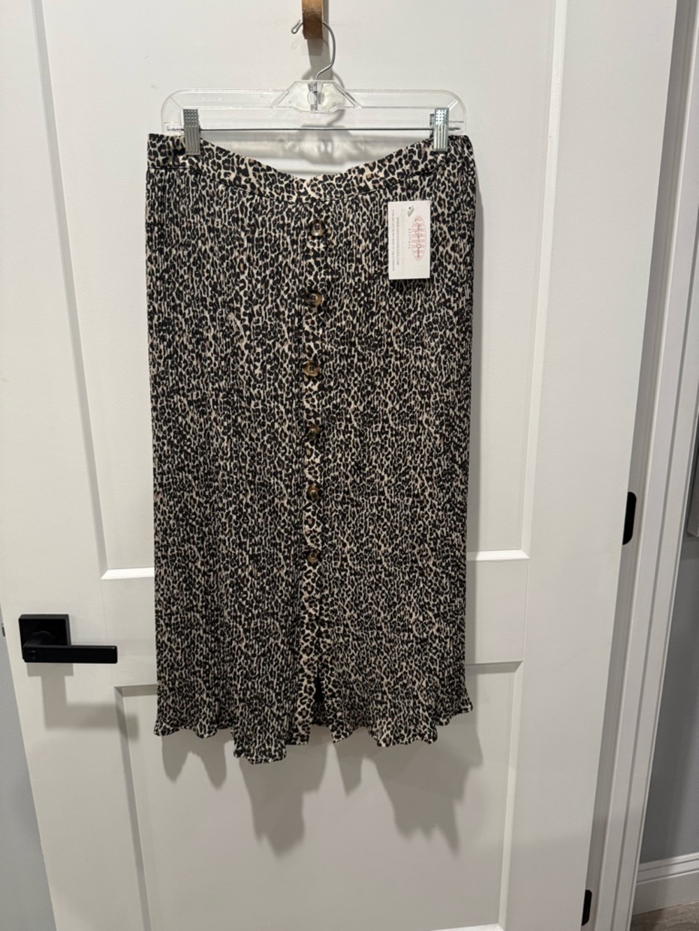 Orange Creek Neesees Black & Cream Leopard button front midi Skirt Size XL